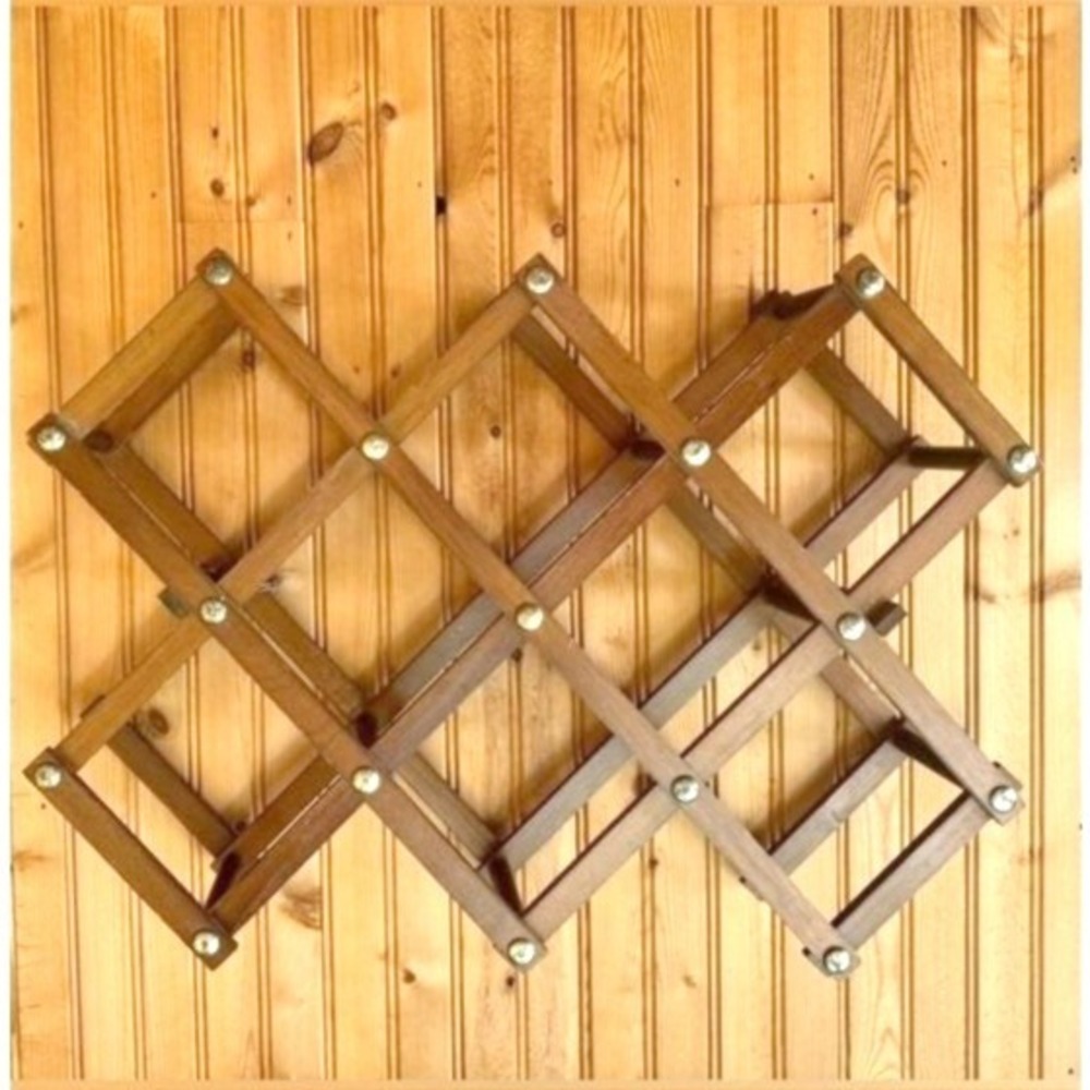 VTG MCM Wine Rack Wooden Accordion Brown Rustic 8 Bottle Storage Versatile